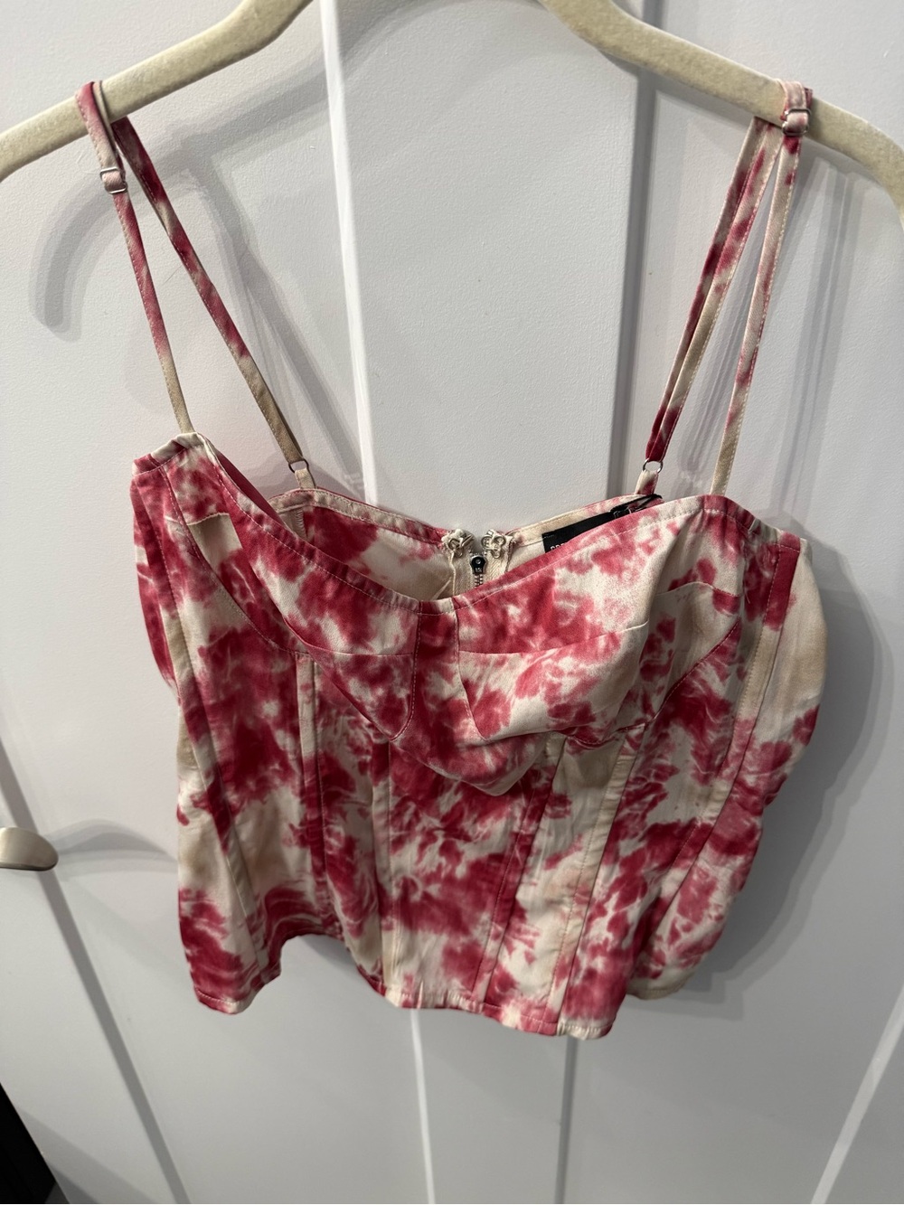 PrettyLittleThing Red‎ & Cream Tie-Dye Corset Tank